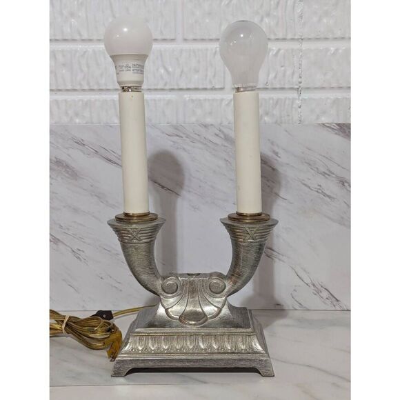 Rare Large Antique Art Neoclassical Silver Bronze Two Light Table Lamp - Picture 1 of 11